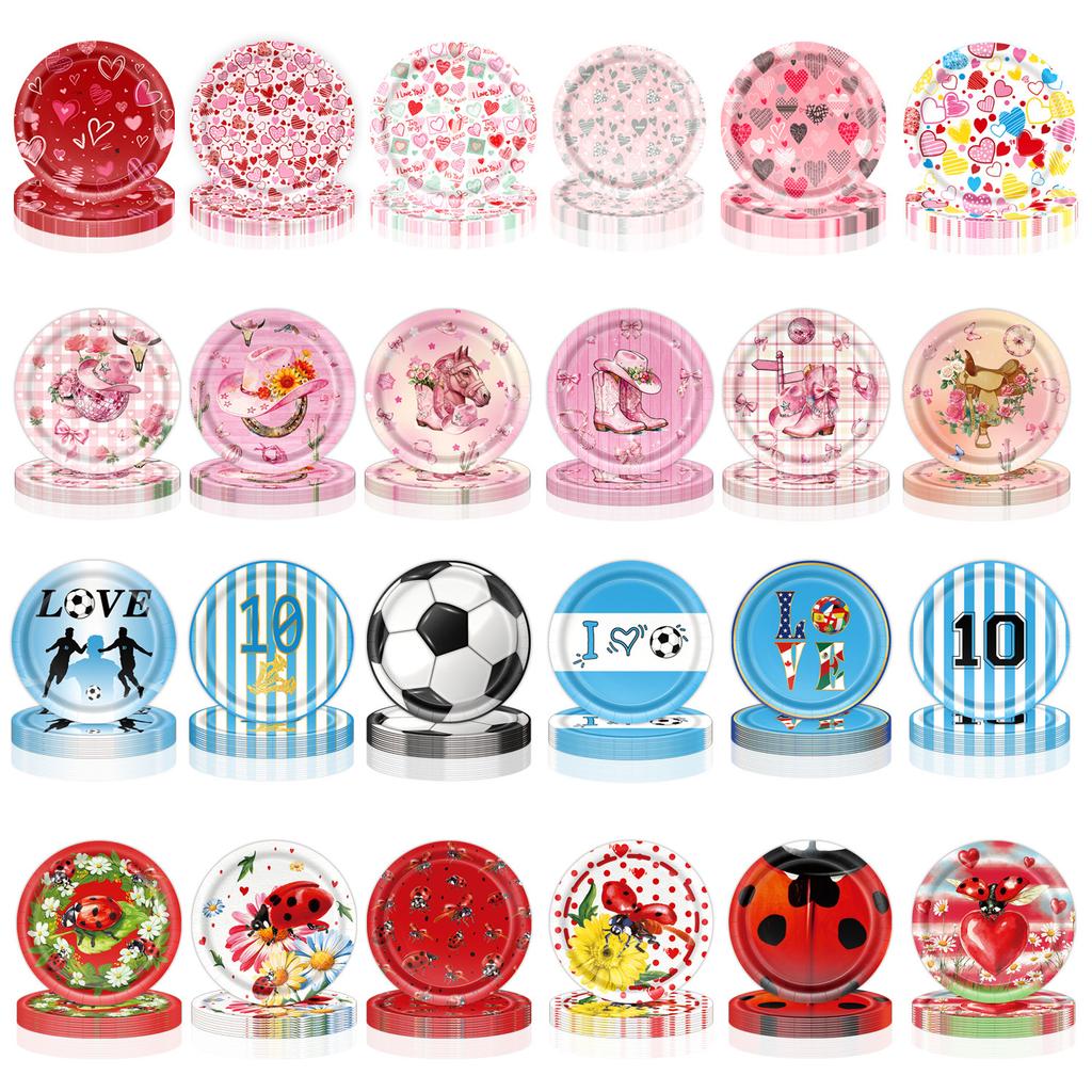 Popular Valentine'S Day Themed Tableware World Cup Party Supplies Denim Paper Plate Ladybug Birthday Ornaments