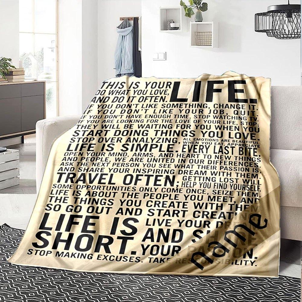 Life Is Short Live Fully Cozy Customizable Blanket Personalized Name Soft Warm Cozy Great For Sofa Couch Office Bed Picnics All Season Use Modern