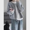Gray Women's Loose Knit Zipper Cardigan - Spring & Autumn 2024 Long-Sleeved Sweater Jacket