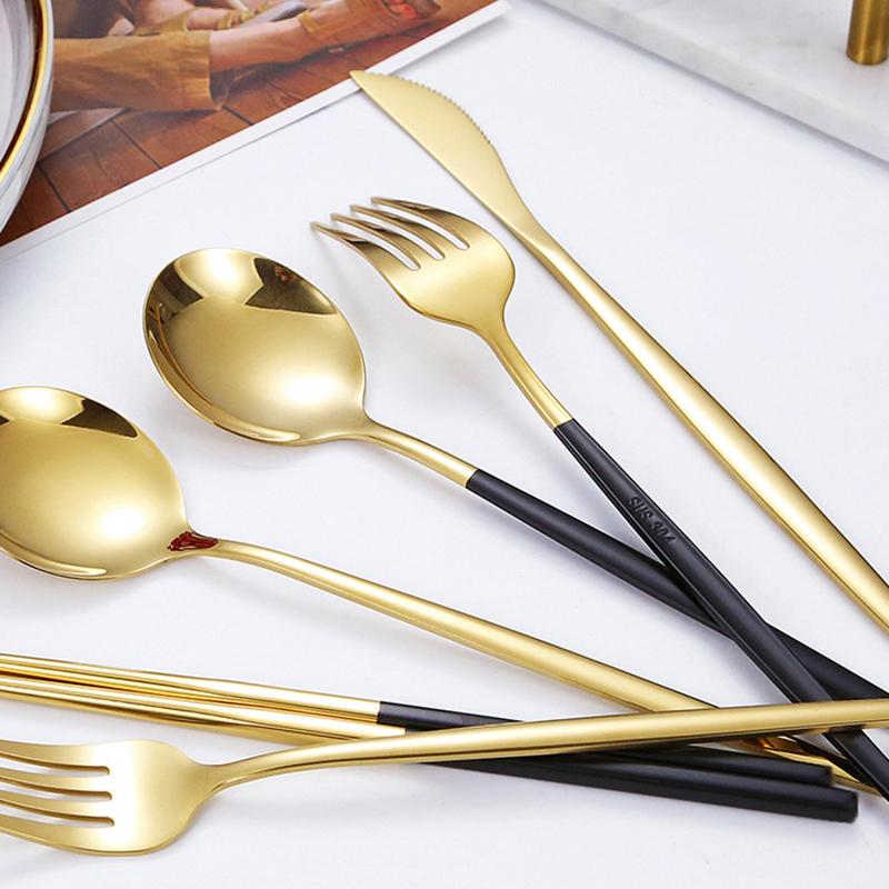 Набор столовых приборов из нержавеющей стали 304, 16 предметов, столовая посуда, золотые столовые приборы, кухонные ножи, вилки, ложки, палочки для еды, основные столовые приборы для кухни
