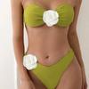 2Pcs/Set Women Sexy Waist Briefs Bandeau 3D Flower Halter Bikini Set Bra High Set Quick