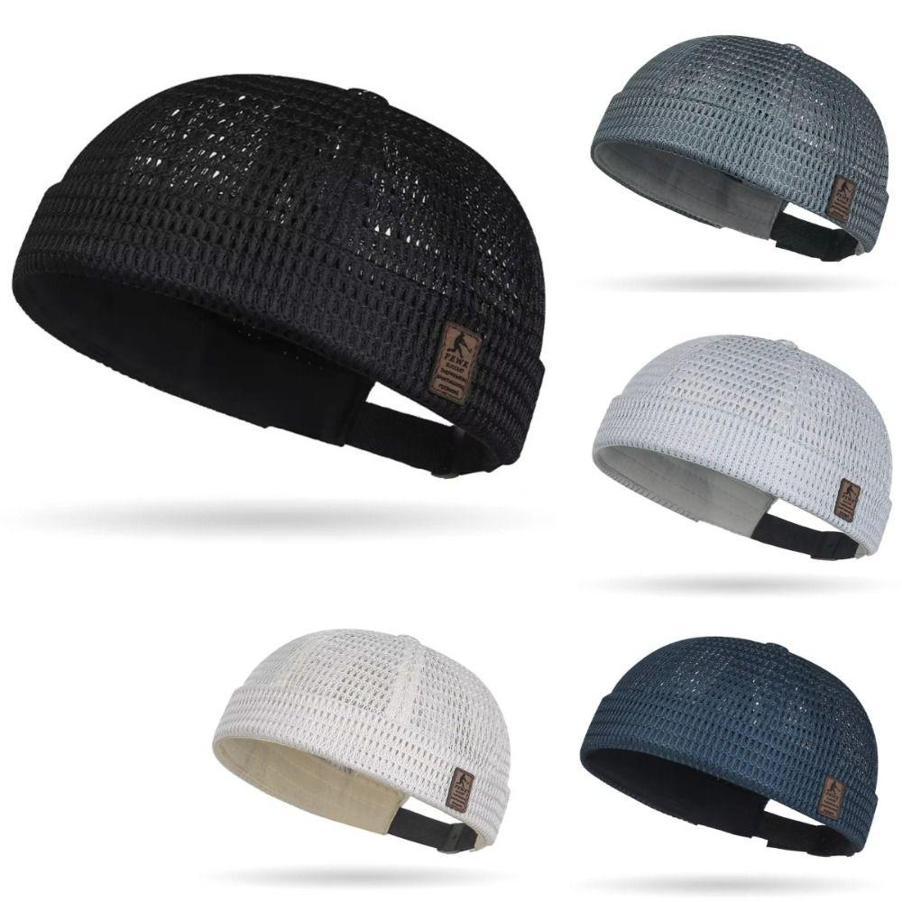 Street Style Large Grid Mesh Hollow Out Hat Car Seam Leather Logo Landlord Hat Breathable Hip Hop Style Mesh Hat Summer