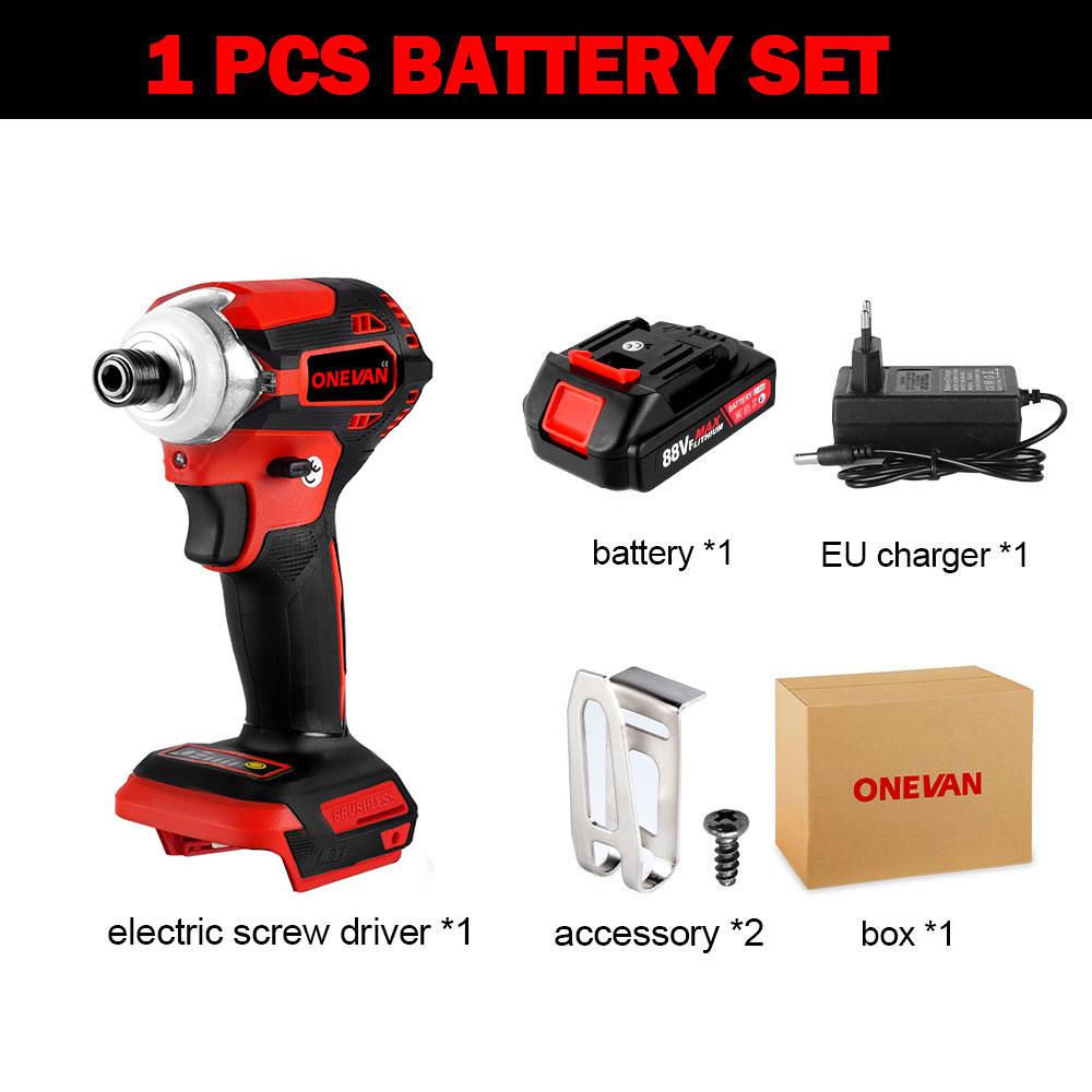 ONEVAN 588N.M Torque Brushless Electric Screwdriver 5 Speed  Cordless Impact Drill With 3 LED Light Battery For Makita 18V Tool