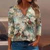 Women's T Shirt Tee Print Button  3/4 Sleeve Daily Weekend Fashion Basic V- Neck Regular Top