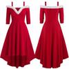Women Christmas Long-sleeved Dress Plush High And Low Deep V Off-shoulder Big Swing Dress