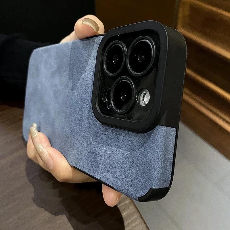 Luxury Matte Soft Leather Phone Case For 16 15 14 Plus 13 12 11 Pro Max 17Air Lens Protection Shockproof Silicone Cover