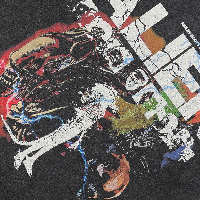 Футболка с принтом Alien в уличном стиле, черная футболка из хлопка, топы унисекс, футболки, летняя футболка с короткими рукавами