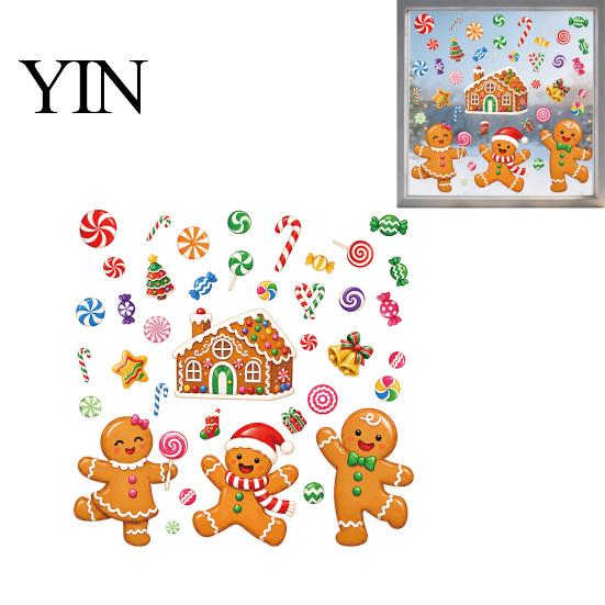 Christmas Party Supplies 4Pcs Gingerbread Window Stickers, Candy Cane Decals, Reusable Tree Glass Decals Decorations for Home Office Xmas Decor