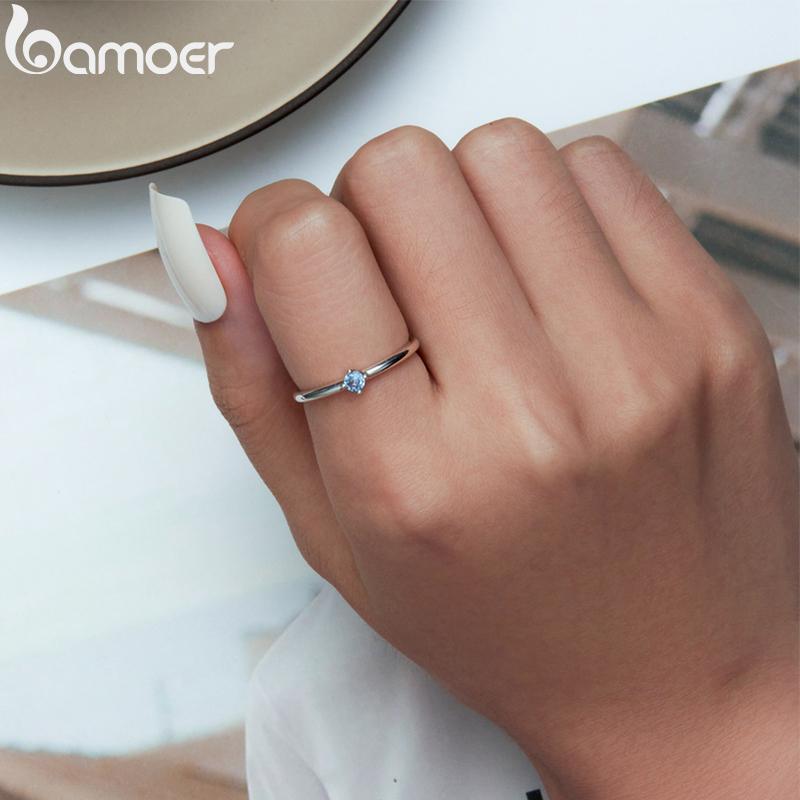 BAMOER из стерлингового серебра 925 пробы, минималистичное кольцо с синим цирконом и красочное кольцо из рыбьей чешуи для женщин, эффектное кольцо, ювелирные изделия, подарок