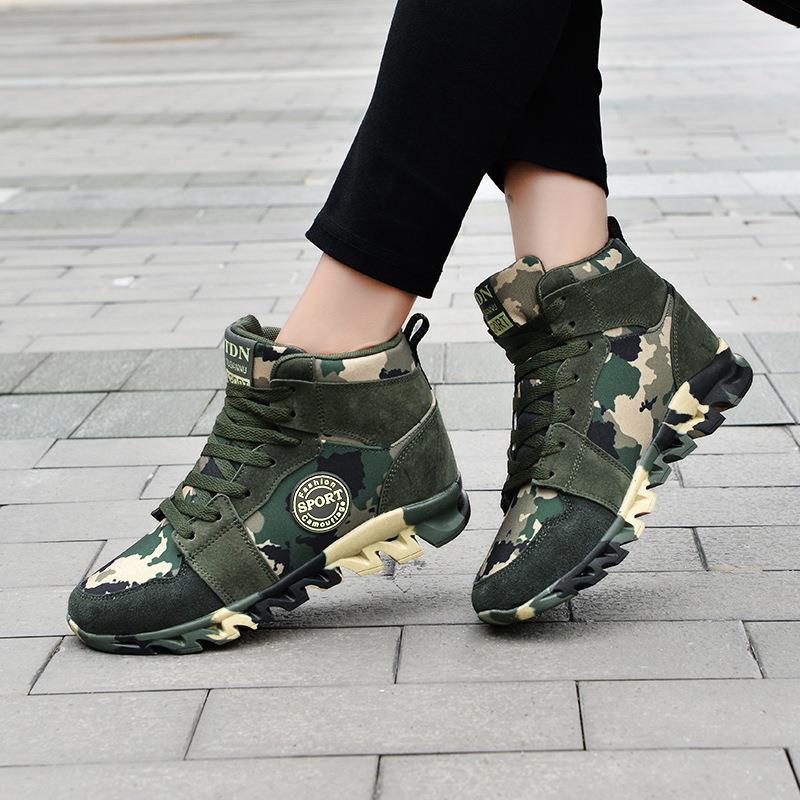 Весенние и осенние высокие камуфляжные туфли женские туфли спортивные туфли женские армейские зеленые большие размеры 4142 увеличивающие рост повседневные туфли одинарные туфли
