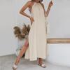 2024 European & American Woven Halter Neck Backless Seaside Holiday Dress