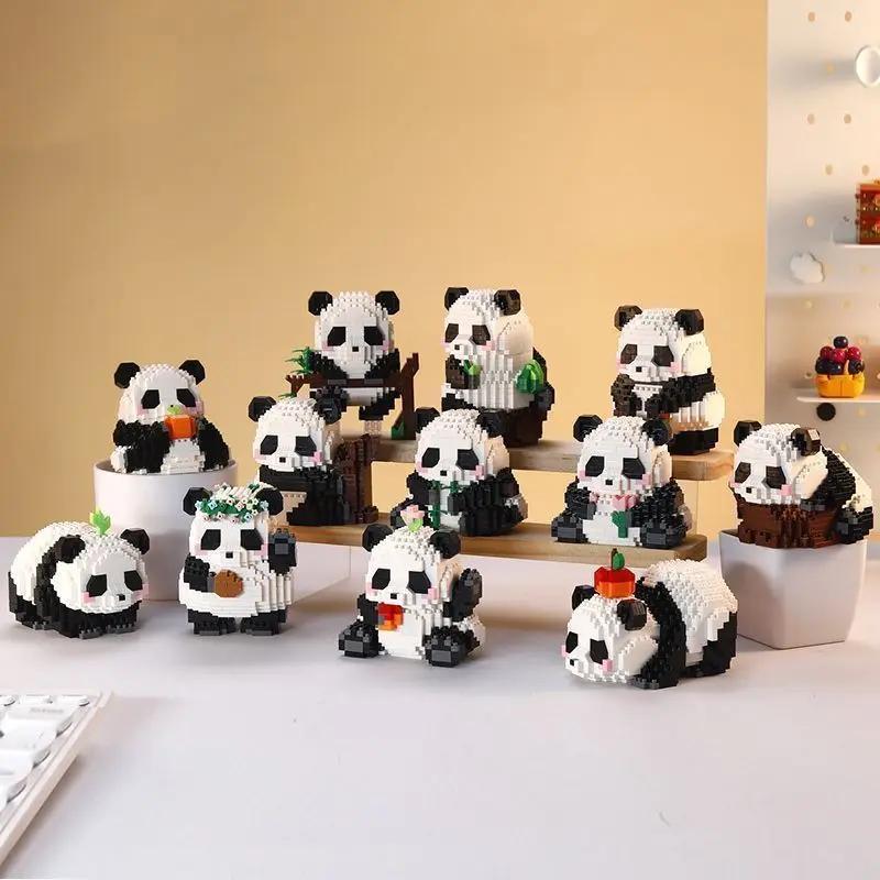 500PCS Creative Cute Mini Panda Building Blocks Micro Bricks Assemble Decoration Toy With Box Birthday Gift for Boys and Girls