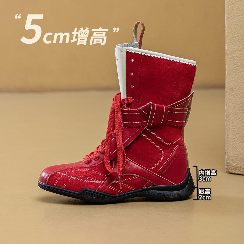 Retro Boxing Boots Women's Spring and Autumn New Maillard Style Outdoor Women's Boots Boots Street Shot Medium Tube Fashion Boots