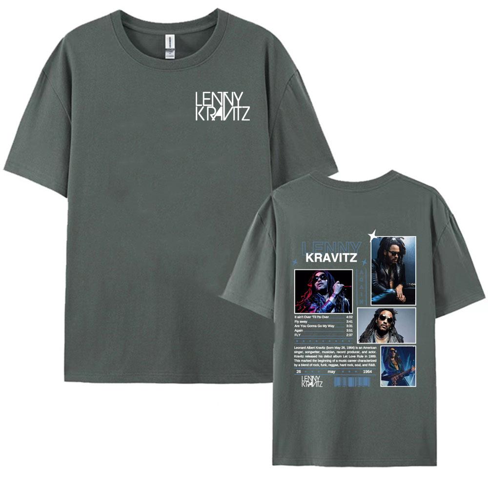 Rapper Lenny Kravitz Again Album 2025 Tour Tshirt Men Hip Hop 90s Retro High Quality T Shirt Fashion Casual 100 Cotton Tshirt