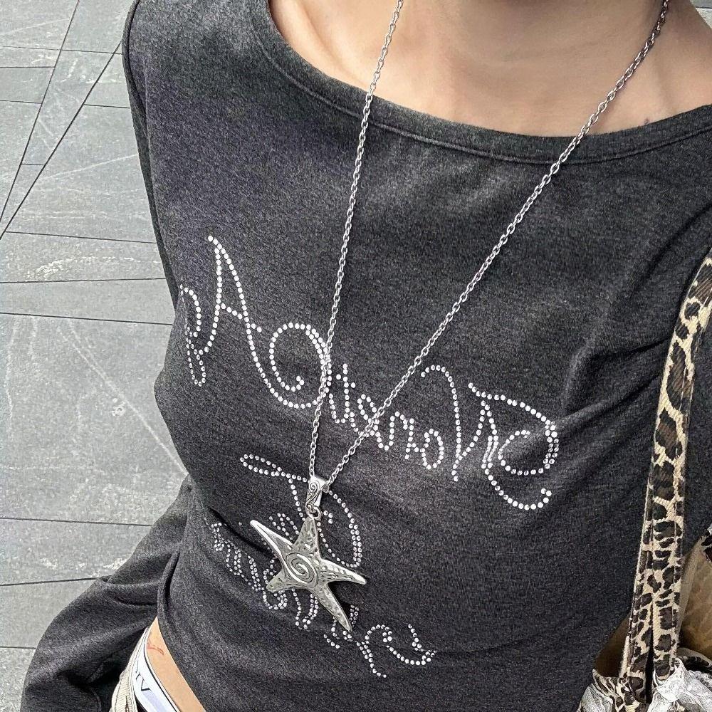 Silver Star Circular Collar Bohemian Silver Jewelry Simple Y2k Necklace Beach