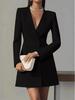 Двубортное платье-блейзер с V-образным вырезом и акцентом на талии для женщин - с длинным рукавом, однотонное, осенний стиль