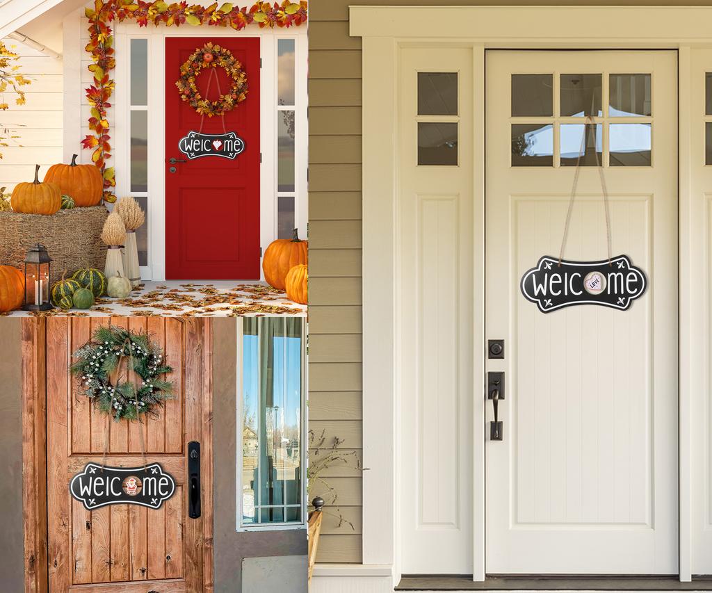 Inkdotpot Welcome Sign Front Door Decorations Hanging Rustic Wood Seasonal Holiday Ornaments Housewarming GiftWall Hanging 18" Inches