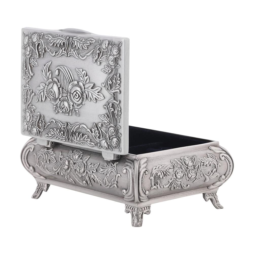 Vintage Flower Carved Zinc Alloy Jewelry Box Case Jewelry Decorative Box for Women Jewelry Storage Home Decor