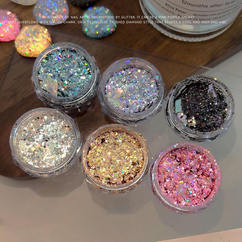 1 Box Holographic Pure Shiny Glitter Flakes Sparkly Chunky Iridescent Gold Silver Metallic Mermaid Nail Art Powder Sequins
