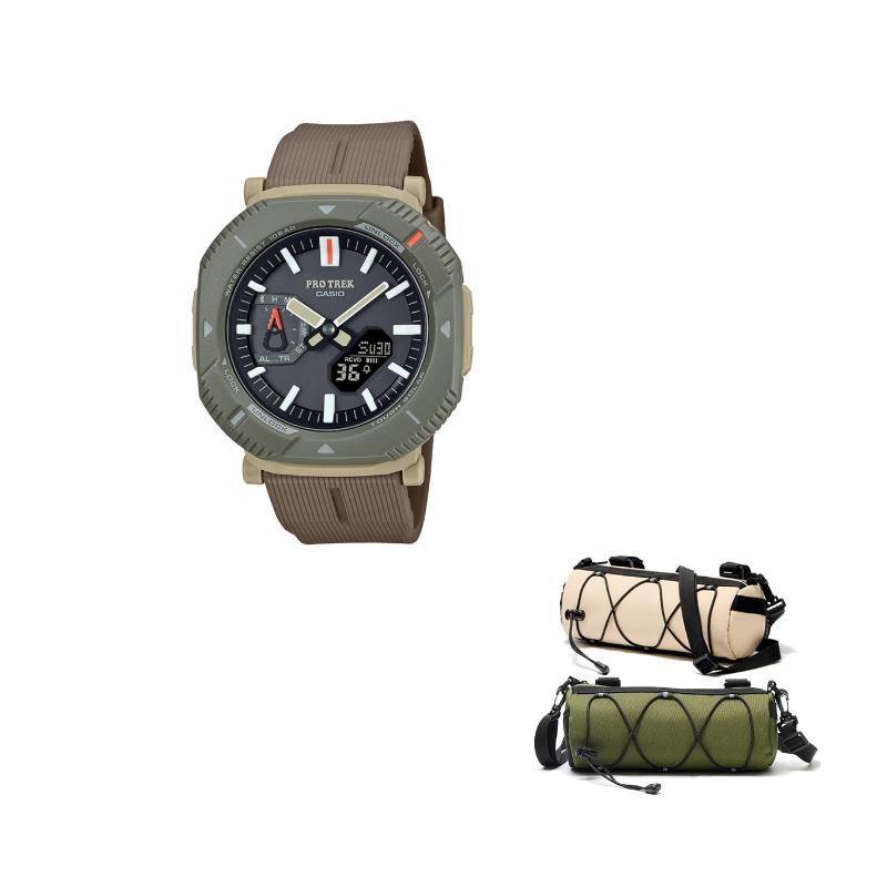 Casio Коллекция PRO TREK Часы с двойным дисплеем Кварцевый механизм Ремешок из смолы Унисекс PRJ-B001-5PR-