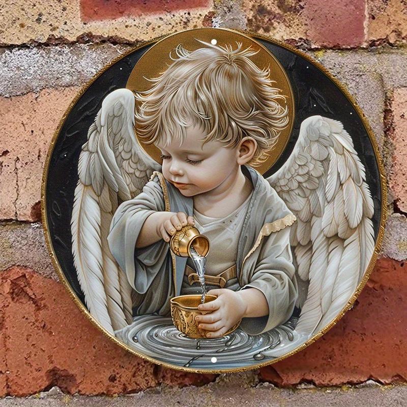 Круглая деревянная табличка «Маленький мальчик-ангел», легко вешается на дверь, настенный декор, простой и стильный подвесной декор для двери туалета, табличка для туалета унисекс для дома и офиса