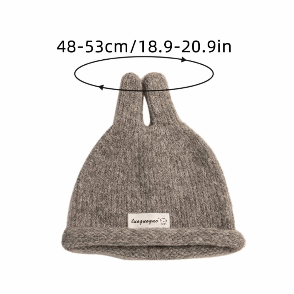 Soft Knitted Kids Pullover Hat Rolled Edge Rabbit Ear Knit Hat Cute Baby Beanie  For Boys Girls