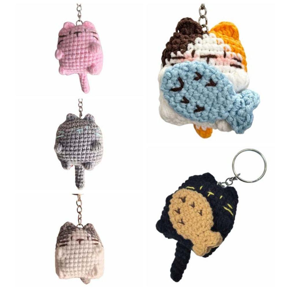 Handmaking Knitting Keychain Knitting Kitten Pendant Jewelry Gift Crochet Cat Keyrings Bag Pendant