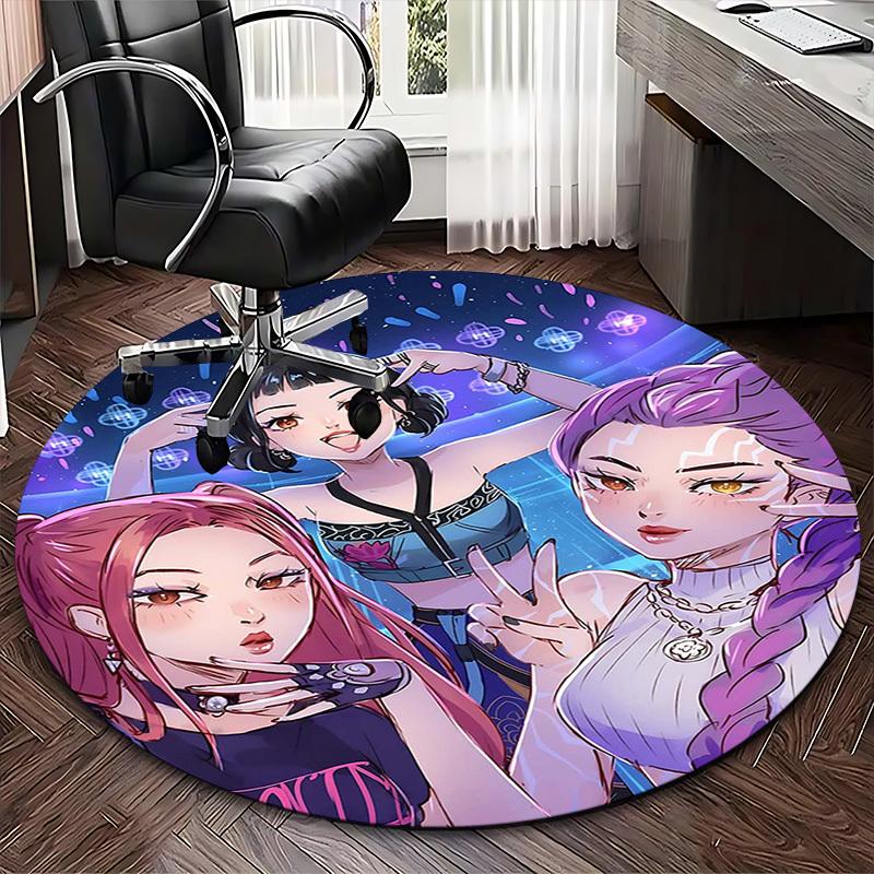 1pc Anime Design Round Carpet - Office Chair Mat, Non-Slip Rug for Home Decor, Living Room, Bedroom, Game Room, Seasonal Gift, Suitable for All Season