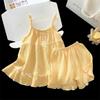 2026 Girls Cotton Pajama Set Lightweight Sleepwear Cartoon Print Tank Top Shorts Two Piece Home Outfit