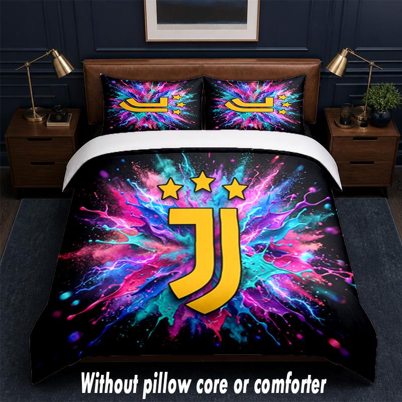 Juventus FC Design Bed Bedding Set 1 Duvet Cover + 2 Pillowcases Soft Breathable Household Bed Linens