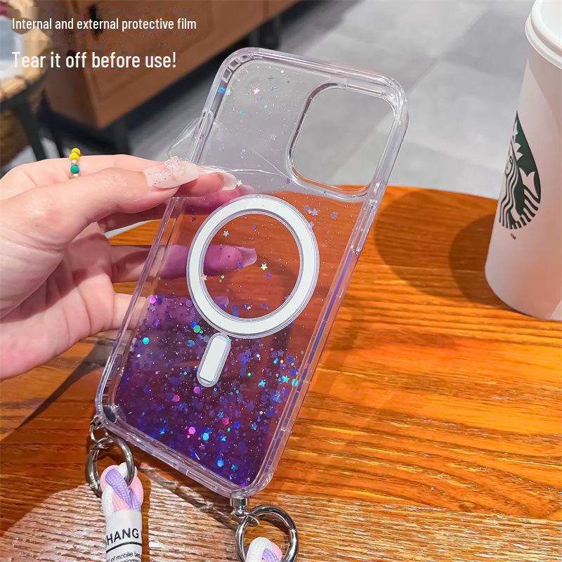 Градиентный силиконовый чехол с магнитной защитой от падений для iPhone 14 Pro Max/13/12/11/8P, в комплекте косая цепочка для подвешивания