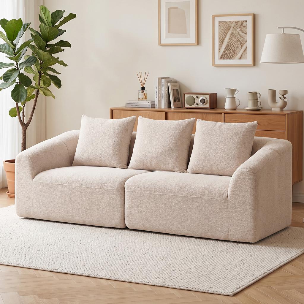 3 Seater Sofa Chenille Cloud Couch Without Frame Thick Spring Core Cushioning Extra Wide Seat 3 Pillows Beige