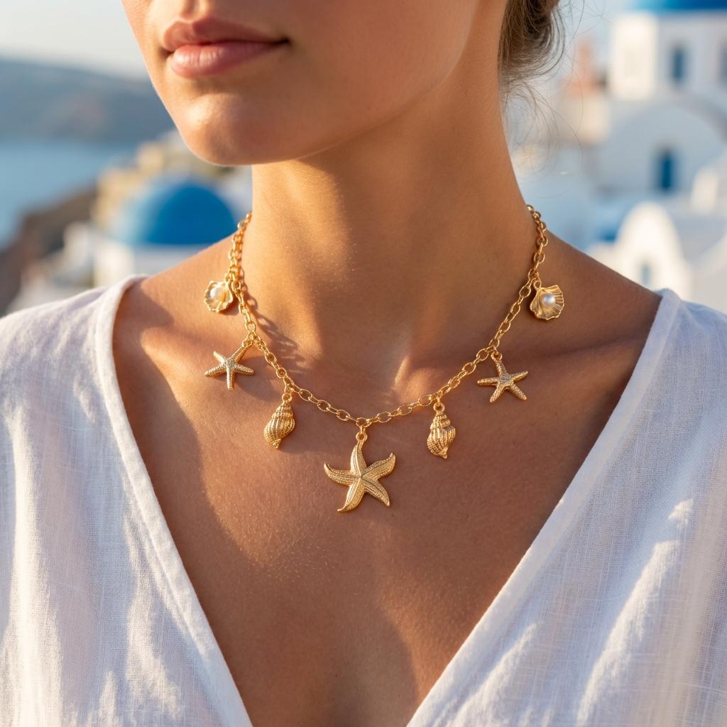 Ocean Style Multi-element Pendant Necklace for Women Starfish Conch Turtle Shell Dolphin Necklace Trendy Summer Beach Jewelry