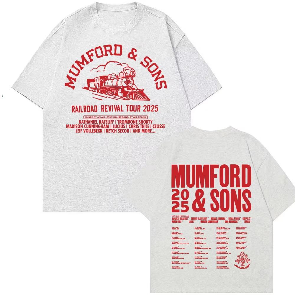 Mumford Sons Railroad Revival Tour 2026 Print T Shirt Men Women High Quality Casual Tshirts Fashion Retro Cotton Tshirt