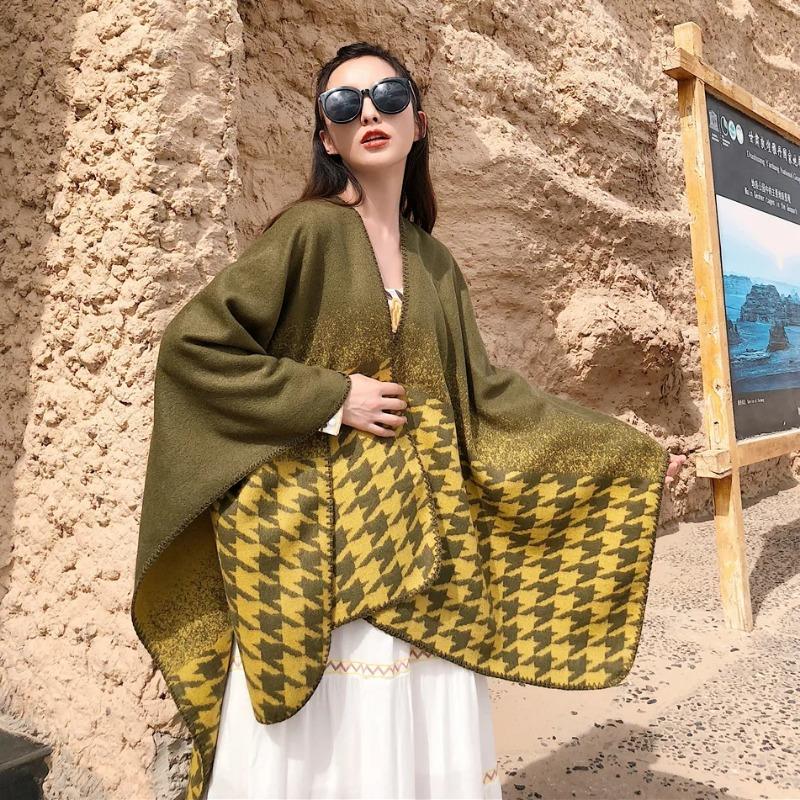 21 Style Big Pendulum Cloak With Hat Arabic Poncho Women Leopard Pocket Shawl Cape Knitted Middle East Split Thick Warm Blanket