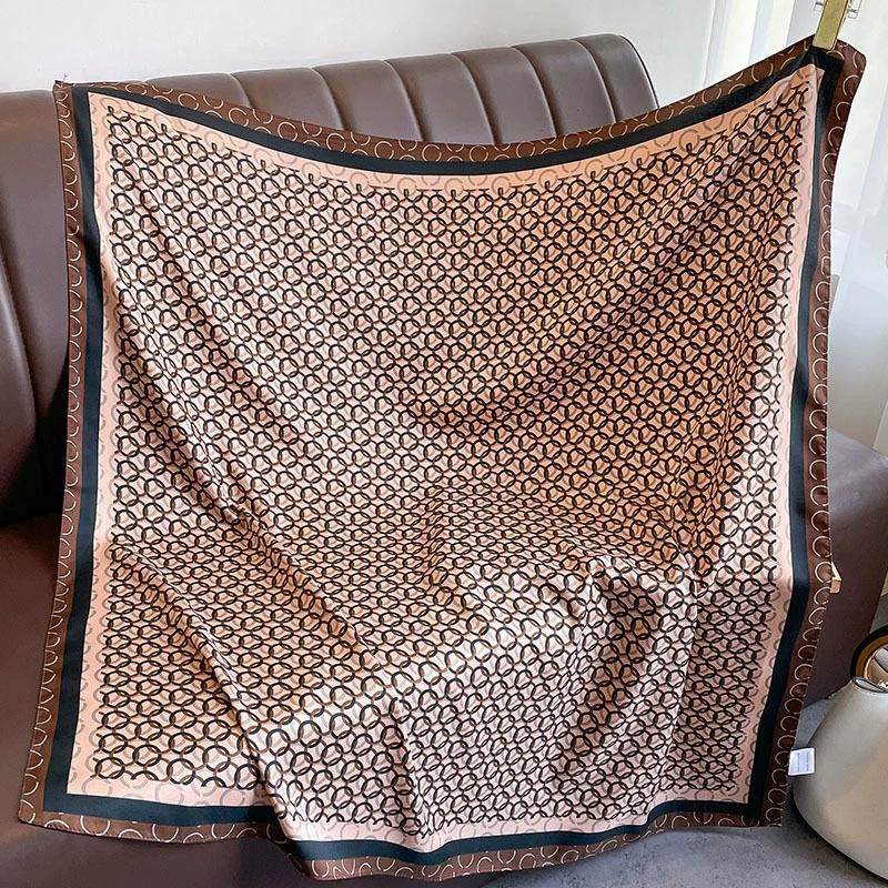 Шарф-бандана из искусственного шелка 90 см для женщины, роскошные аксессуары для волос на все четыре сезона, хиджаб, фуляр, бандана, женский платок