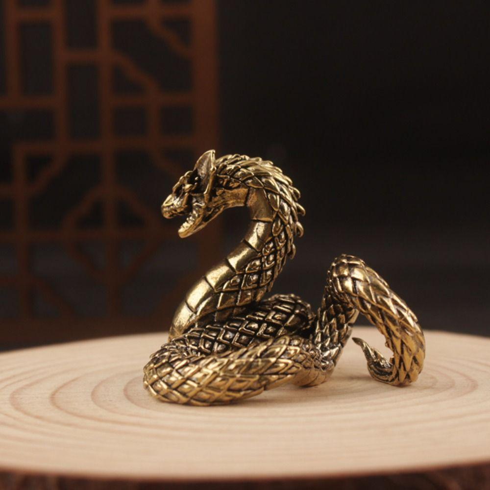 Copper Solid Brass Snake Figurines Antique Snake Statue Small Dragon Ornament Home Office Decor