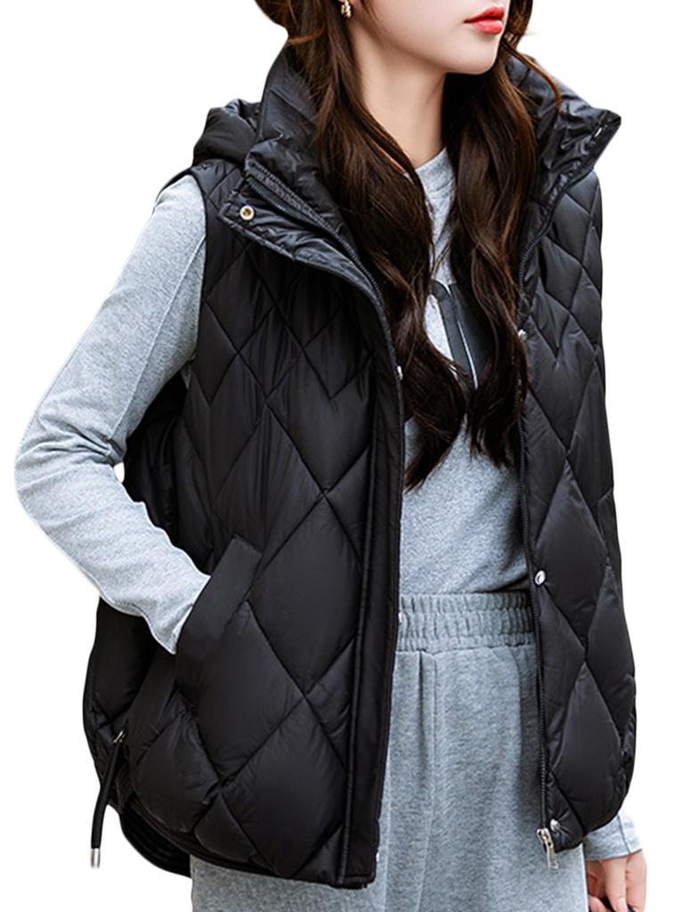 Maeau Sleeveless Down Vest with Detachable and and Available In Black Perfect for and Women's Hood, Ultra-Lightweight, Warm, Water-Repellent Inner,