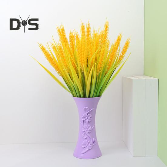 7 Forks Artificial Wheat Ears Rice Plant Bouquet Realistic Simulated Non Water Needed Easy To Care Indoor/Outdoor Decor