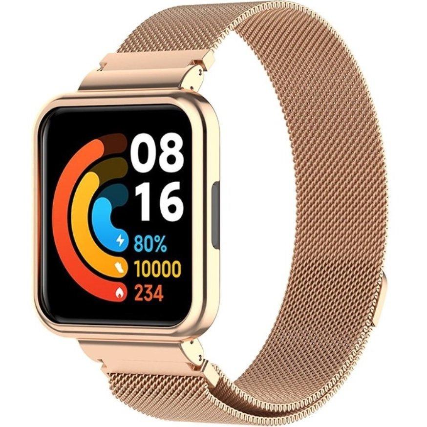 Milanese Bracelet Strap with Case for Xiaomi Redmi Watch 2 Lite, Rose Gold