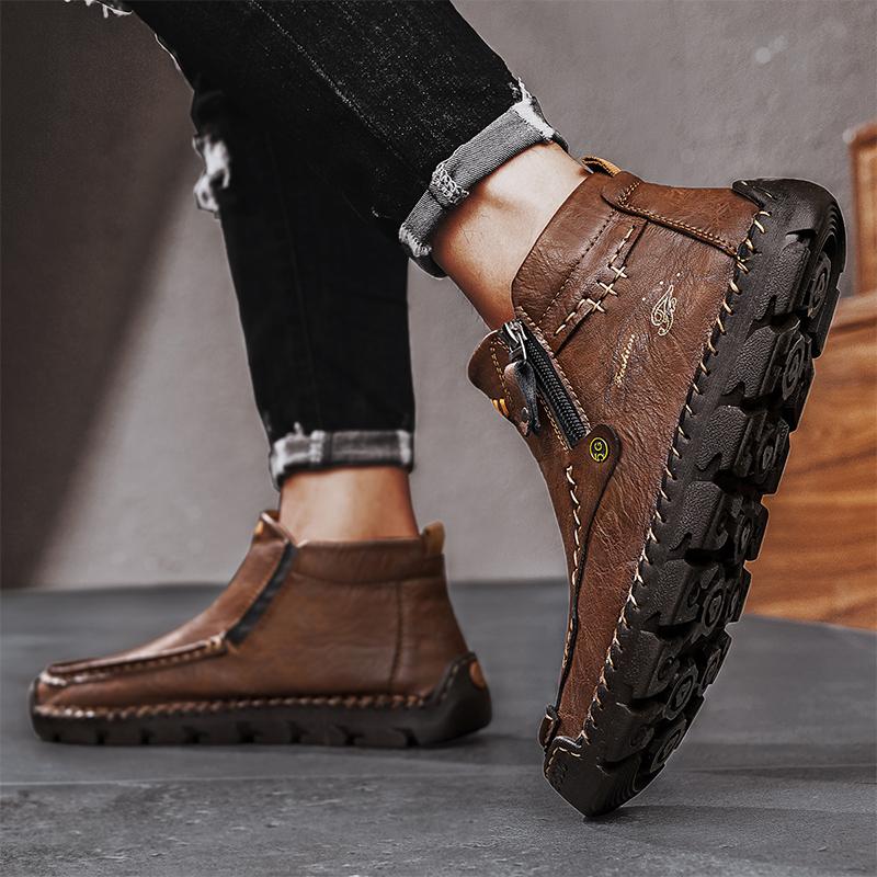 Мужская кожаная повседневная обувь больших размеров 39-48. Туфли с высоким берцем ручной работы. Повседневная обувь осень-зима.