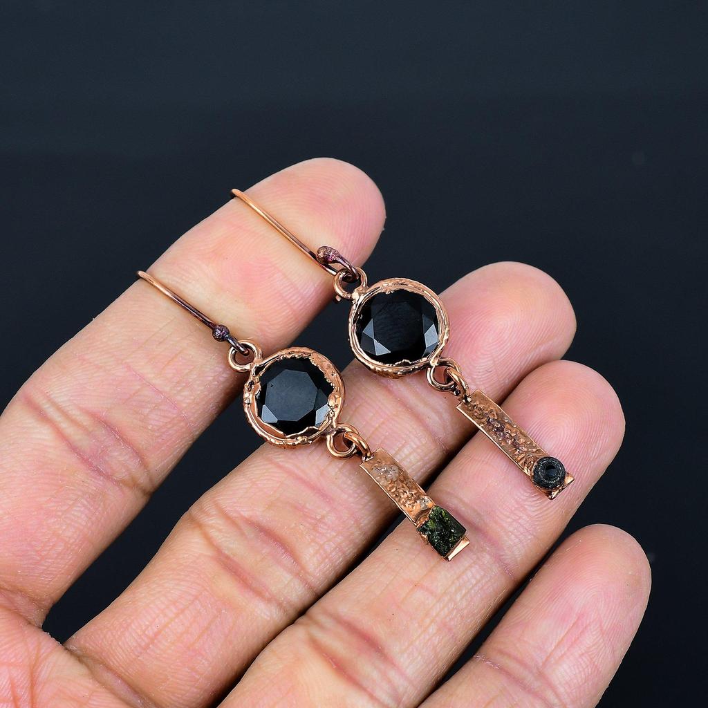 Серьги с черной шпинелью, Серьги, гальванизированные медью, Украшения из драгоценных камней ручной работы, Подарки для жены, Совершенно новые серьги
