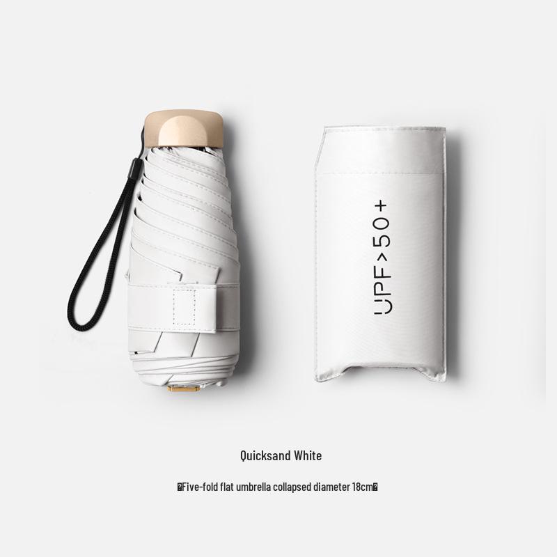 Compact Women's Five-Fold Sunshade Umbrella - Black Glue, UV Protection, for Sunny and Rainy Days, Customizable for Advertising