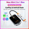 Новый 2-в-1 мини беспроводной CarPlay и Android Auto беспроводной адаптер Smart Mini Box Dongle Bluetooth WiFi быстрое подключение штекер для автомобиля