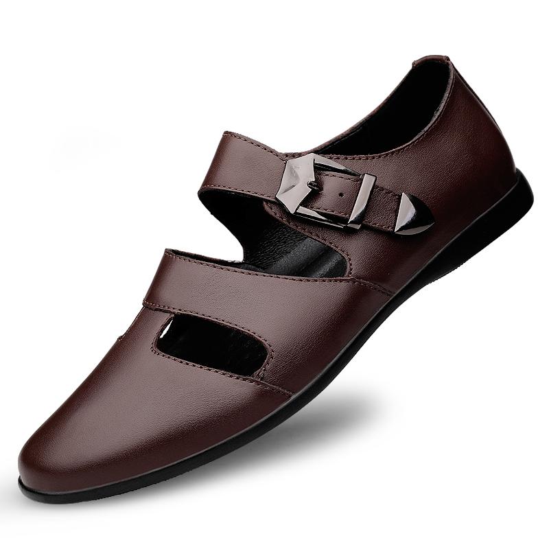 FashionMen's Sandals Summer Trend Business Oxford Non-slip Mens Casual Roman Genuine Leather Sandalias Men Beach Slippers Outdoor Shoes