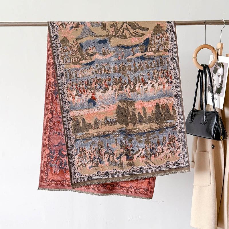 Scarf Women's New Autumn and Winter Jacquard Craftsmanship Imitation Cashmere Thickened Shawl Dunhuang Series Warm Scarf