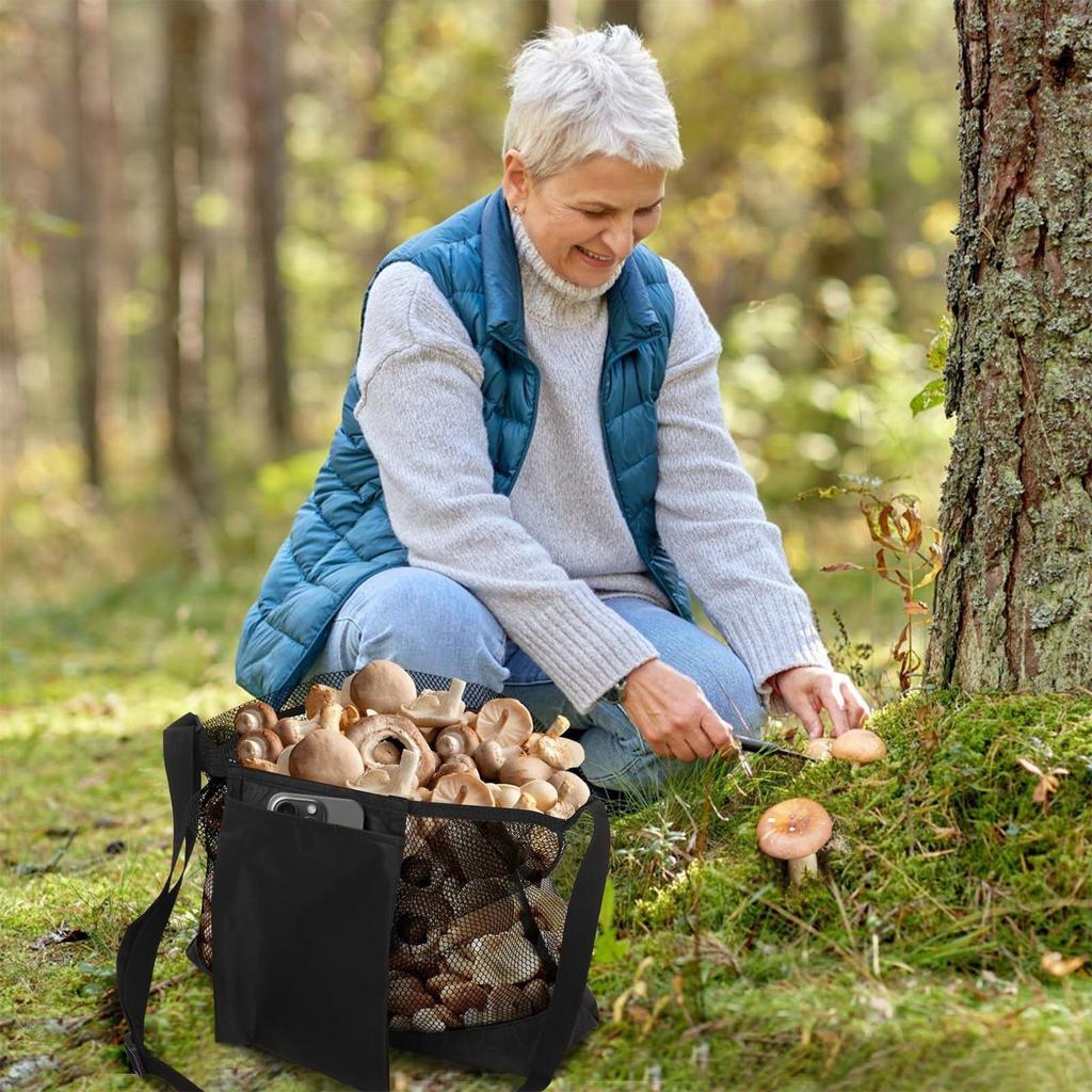 Сумка для сбора грибов Сетчатая сумка для сбора грибов с регулируемым ремнем Портативный складной мешочек для сбора Охота Хранение