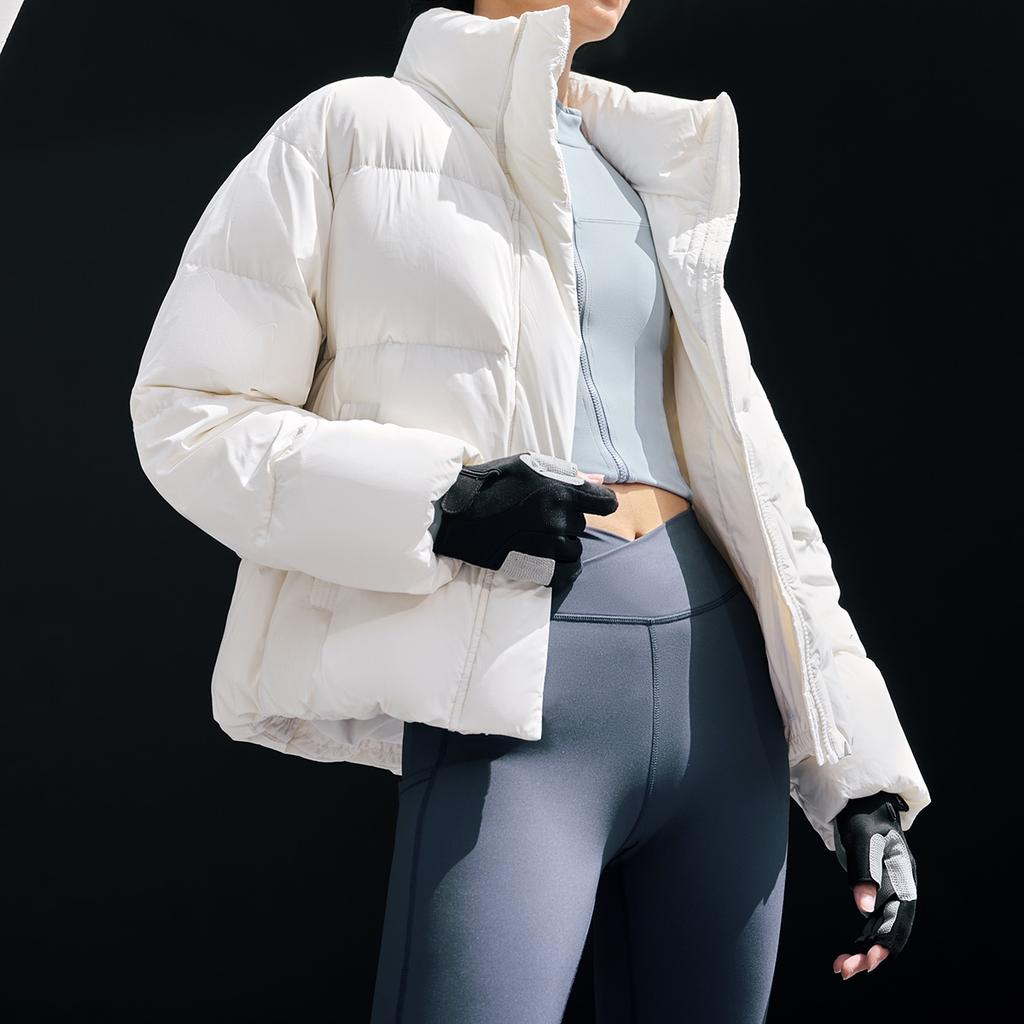 Li Ning Hot Pot Down Jacket Series Off-Season Stock Solid Color Stand Collar Loose Short Down Jacket Women topwear Off-White AYMT298-6