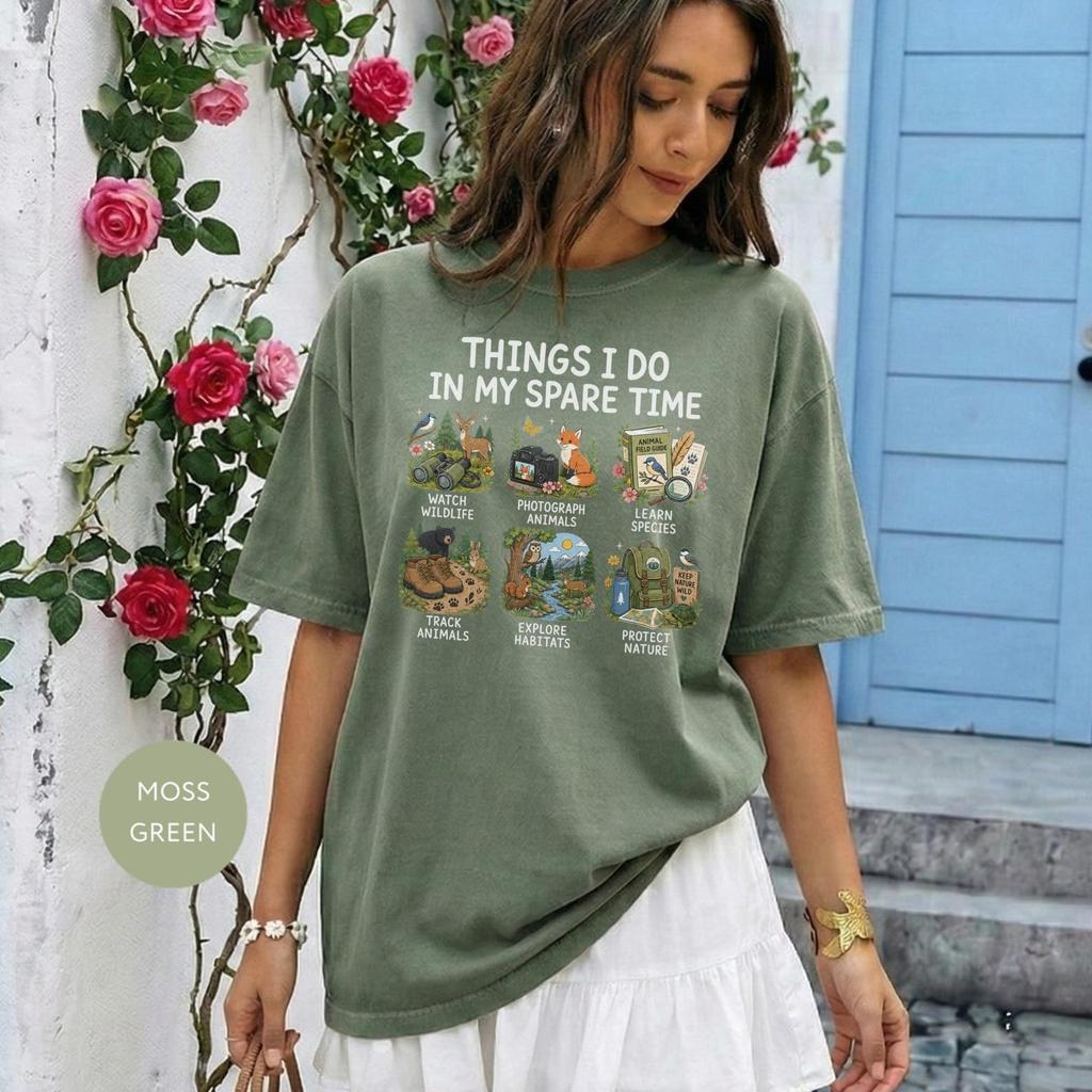 Birding Graphic Tee, Moss Green Things I Do Wildlife Design