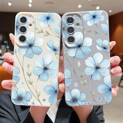 Красивый небесно-голубой цветочный узор Чехол Для Samsung Galaxy A57 A37 A17 A56 A36 A26 A16 A55 A35 A15 A54 5G Роскошный Силиконовый Чехол с Текстурой Кожи